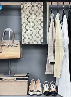 轻奢卡其色样板间衣帽间