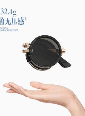 新款ND9档调减光折叠圆形复古墨镜手动旋转偏光朋克便携太阳镜