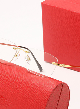 新款卡家无框光学眼镜架男士欧美方形墨镜女潮流百搭太阳镜平光镜