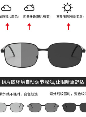 2024新方形金属鼻梁变色折叠太阳眼镜质感十足夏季偏光变色墨镜轻