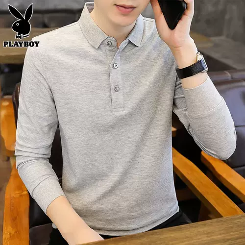 Playboy, мужской базовый приятный телу весенний черный лонгслив, трендовая футболка polo для отдыха