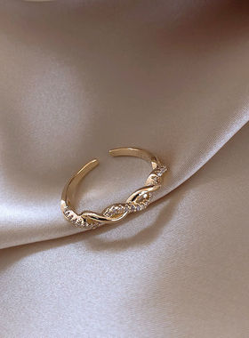 真金电镀锆石开口戒指女冷淡风