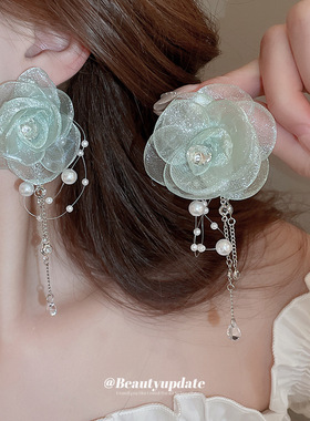 春夏ins风超仙花朵珍珠耳环项链甜美清新锁骨链韩系百搭首饰套装