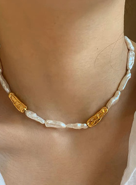 天然巴洛克淡水珍珠项链女复古高级感锁骨链项圈配饰首饰