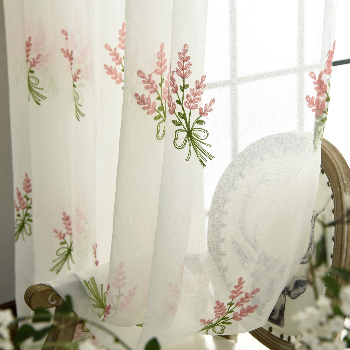 Modern simple custom-made bay window embroidered gauze curtain