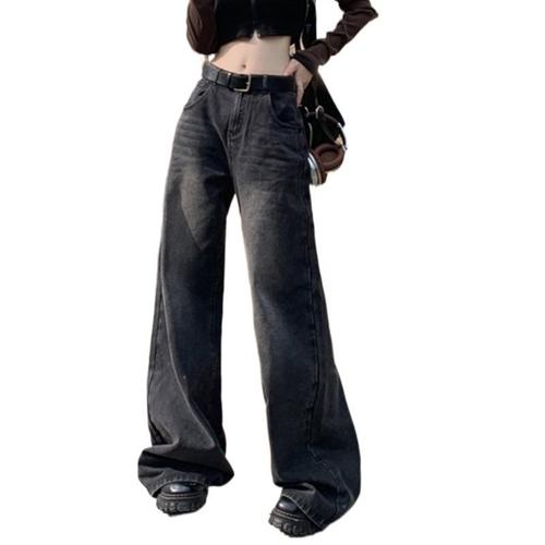 美式复古阔腿牛仔裤女秋季新款高腰宽松遮肉显瘦直筒垂感拖地裤子 - 图3