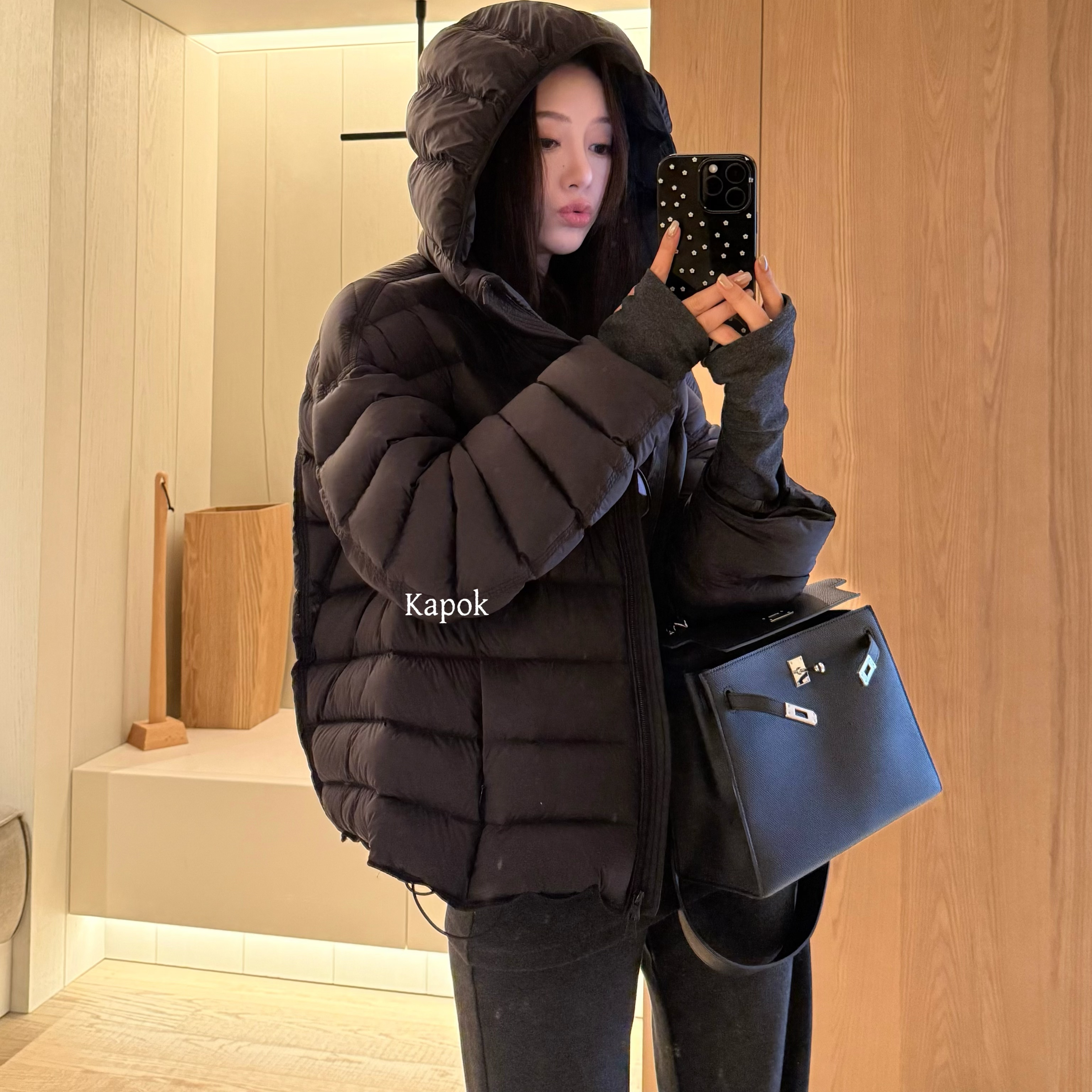 Kapok 冬季新款90白鸭绒连帽轻薄泡芙排骨羽绒服保暖厚外套252551 - 图0