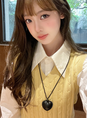 韩国博主同款皮爱心项链毛衣链女