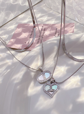 双层爱心蛇骨钛钢项链锁骨链女