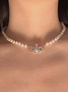 复古土星项链珍珠西太后女