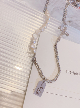 珍珠项链韩国天然甜酷颈链钛钢女