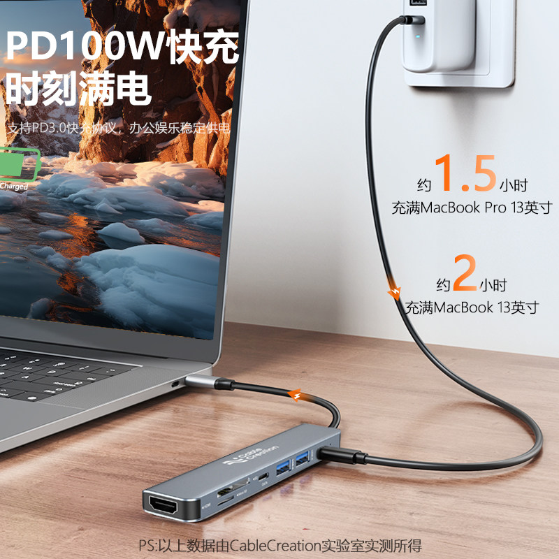 typec转usb扩展坞网卡usbc转hdmi拓展坞传输100wPD快充桌面笔记本平板手机连接显示投屏适用苹果小米联想华为