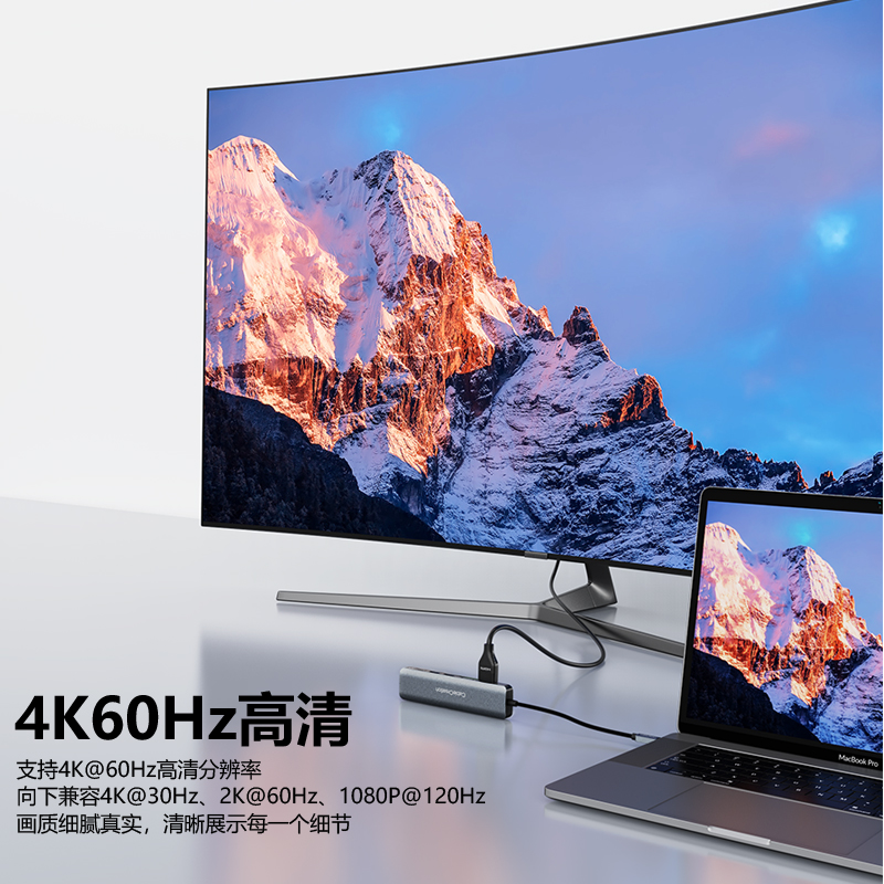 typec扩展坞4k60hz拓展笔记本电脑hdmi网口网线100W转换器usbc转接头适用MacBookPro小米M1手机平板Air分线器-图1