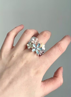 【7柒seven】多巴胺彩色花朵戒指轻奢感开口滴釉指环夏日甜美配饰