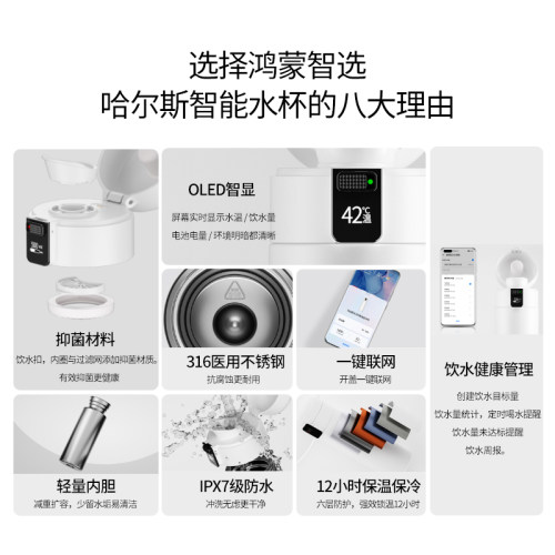 鸿蒙智选哈尔斯保温杯智能男士高档女水杯温度显示联名不锈钢 - 图1