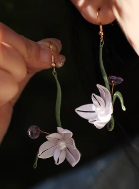 玉兰花缠花耳环古风旗袍耳饰
