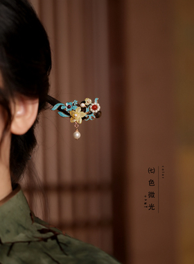 汉服头饰木簪檀木旗袍古典风
