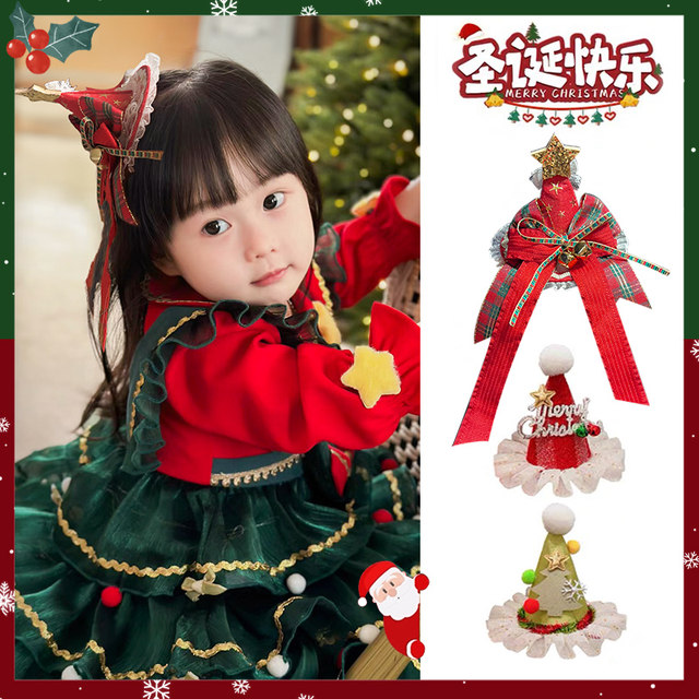 Christmas hat hairpin children's Christmas headwear baby Christmas hat dress up girls hair accessories bow decoration