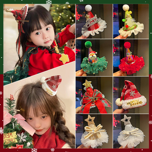 Christmas hat hairpin children's Christmas headwear baby Christmas hat dress up girls hair accessories bow decoration