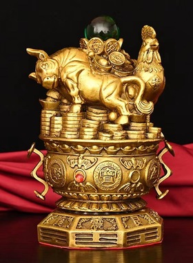 貔貅吉祥摆件避火龙水晶球金蟾铜龙钱袋子黄铜龙皮丘家居三合