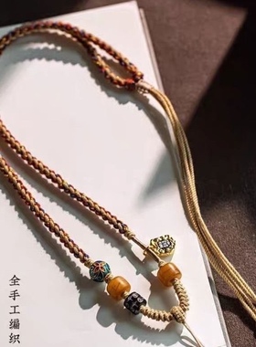 藏式手编项链绳可横穿天珠唐卡黄金挂件绳吊坠绳手工编织锁骨
