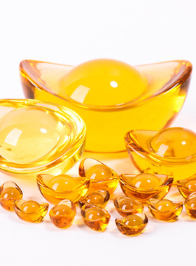 批发水晶元宝 ，黄水晶金元宝大小金元宝家居摆件琉璃元宝工艺品