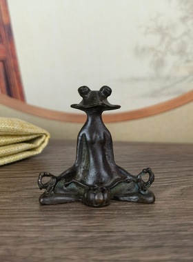 仿古荷叶青蛙倒流香坐禅青玩小摆件家居茶宠茶道装饰摆件青蛙香