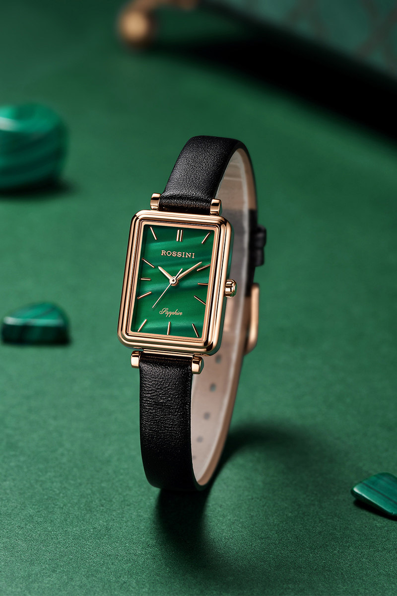 罗西尼女ins风轻奢女表方盘小绿表 罗西尼茵达美国产腕表