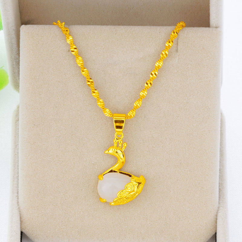 孔雀女仿真转运珠貔貅款项坠锁骨链 福喜登项链