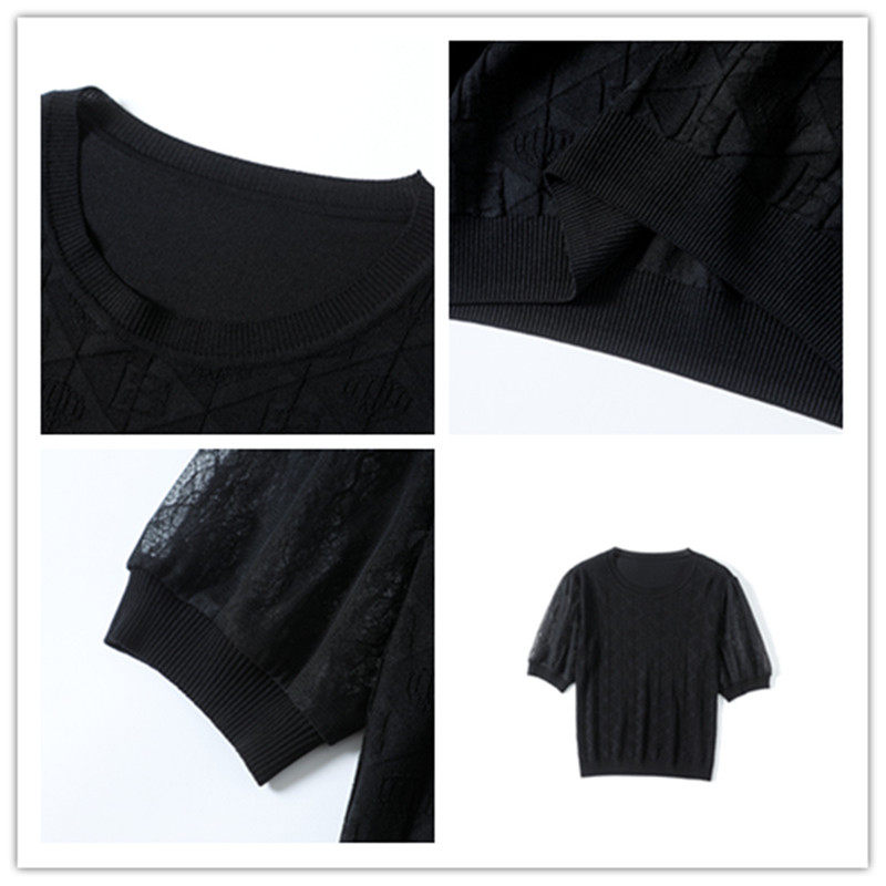 冰丝针织衫女短袖黑色2023夏t恤 姿芙尼毛针织衫