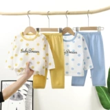 Детская хлопковая пижама, комплект подходит для мужчин и женщин для девочек, лонгслив, летние тонкие штаны