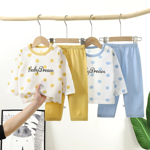 Детская хлопковая пижама, комплект подходит для мужчин и женщин для девочек, лонгслив, летние тонкие штаны