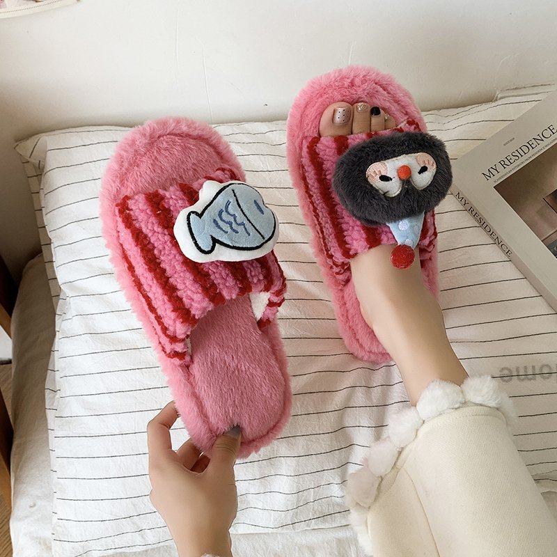 卡通企鹅毛毛拖鞋女秋冬季防滑静音情侣居家拖鞋可爱小鱼棉拖鞋,淘宝优惠券,粉丝福利购,淘宝优惠卷