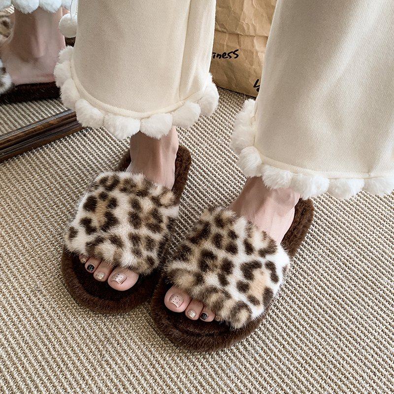 复古风个性豹纹棉拖鞋女秋冬季少女居家拖鞋防滑软底静音毛毛拖鞋,淘宝优惠券,粉丝福利购,淘宝优惠卷