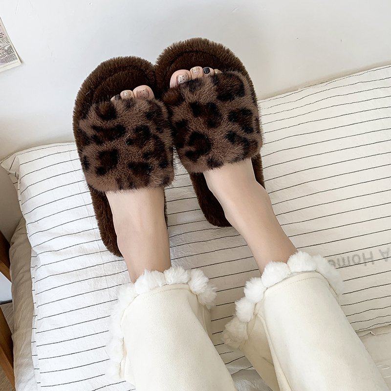 复古风个性豹纹棉拖鞋女秋冬季少女居家拖鞋防滑软底静音毛毛拖鞋,淘宝优惠券,粉丝福利购,淘宝优惠卷