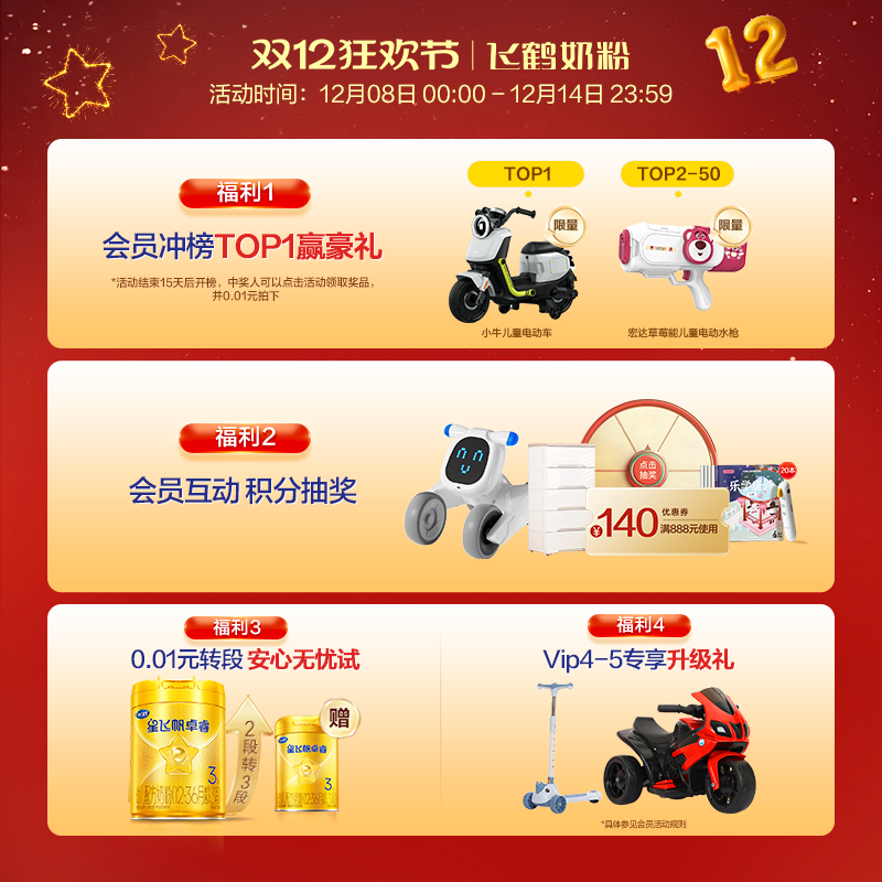 【双11抢先购】飞鹤星飞帆卓耀2段A2β酪蛋白奶源奶粉750g*6罐