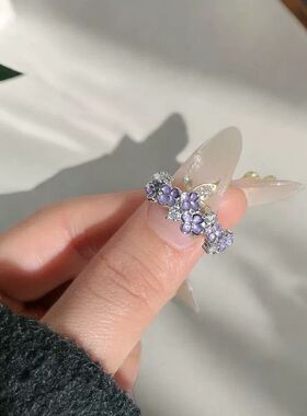 戒指女新款甜酷紫色滴釉花朵时尚轻奢指环高级感小众设计感食指