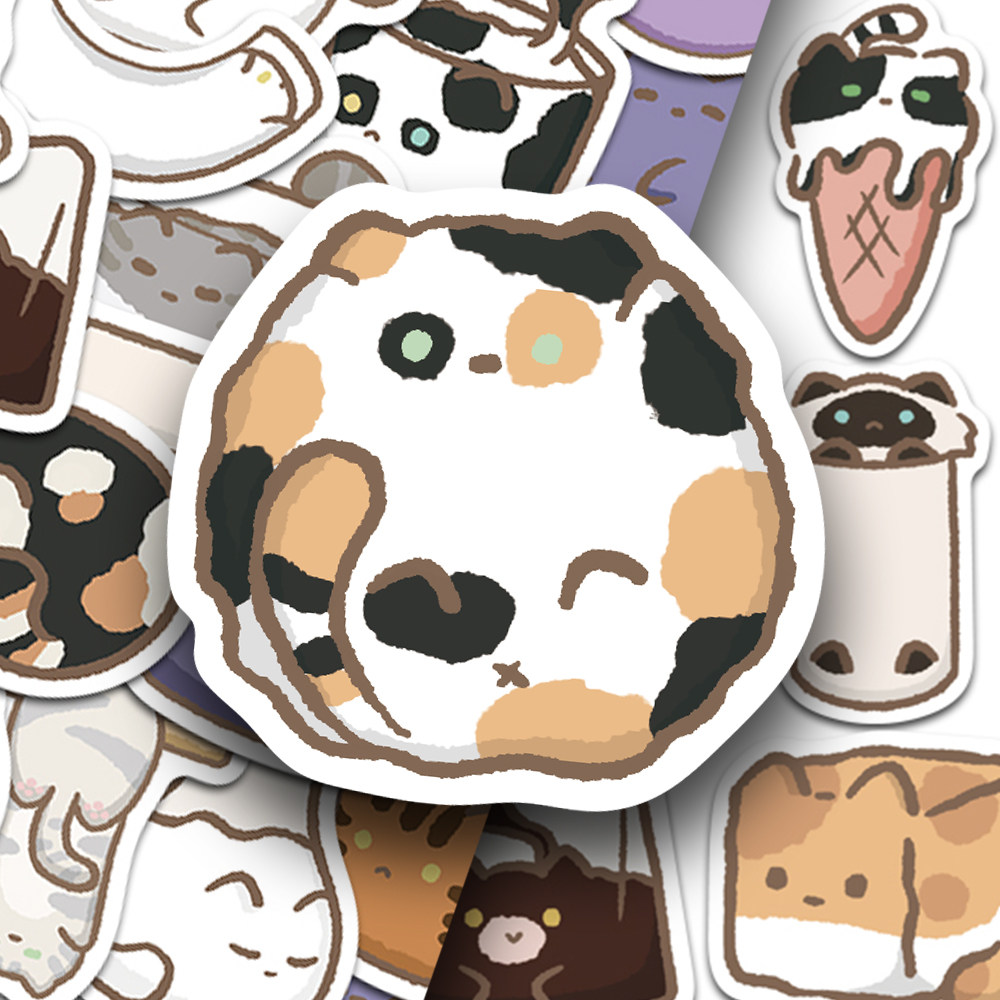 136张液态小猫咪贴纸卡通可爱ins风手账手机壳笔记本装饰防水贴画,淘宝优惠券,粉丝福利购,淘宝优惠卷