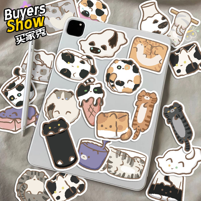 136张液态小猫咪贴纸卡通可爱ins风手账手机壳笔记本装饰防水贴画,淘宝优惠券,粉丝福利购,淘宝优惠卷