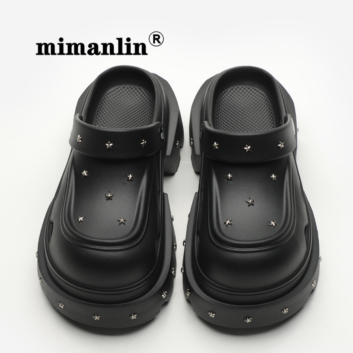 五角星朋克风增高跟凉鞋女夏外穿2025新款防滑黑色网红厚底洞洞鞋,淘宝优惠券,粉丝福利购,淘宝优惠卷