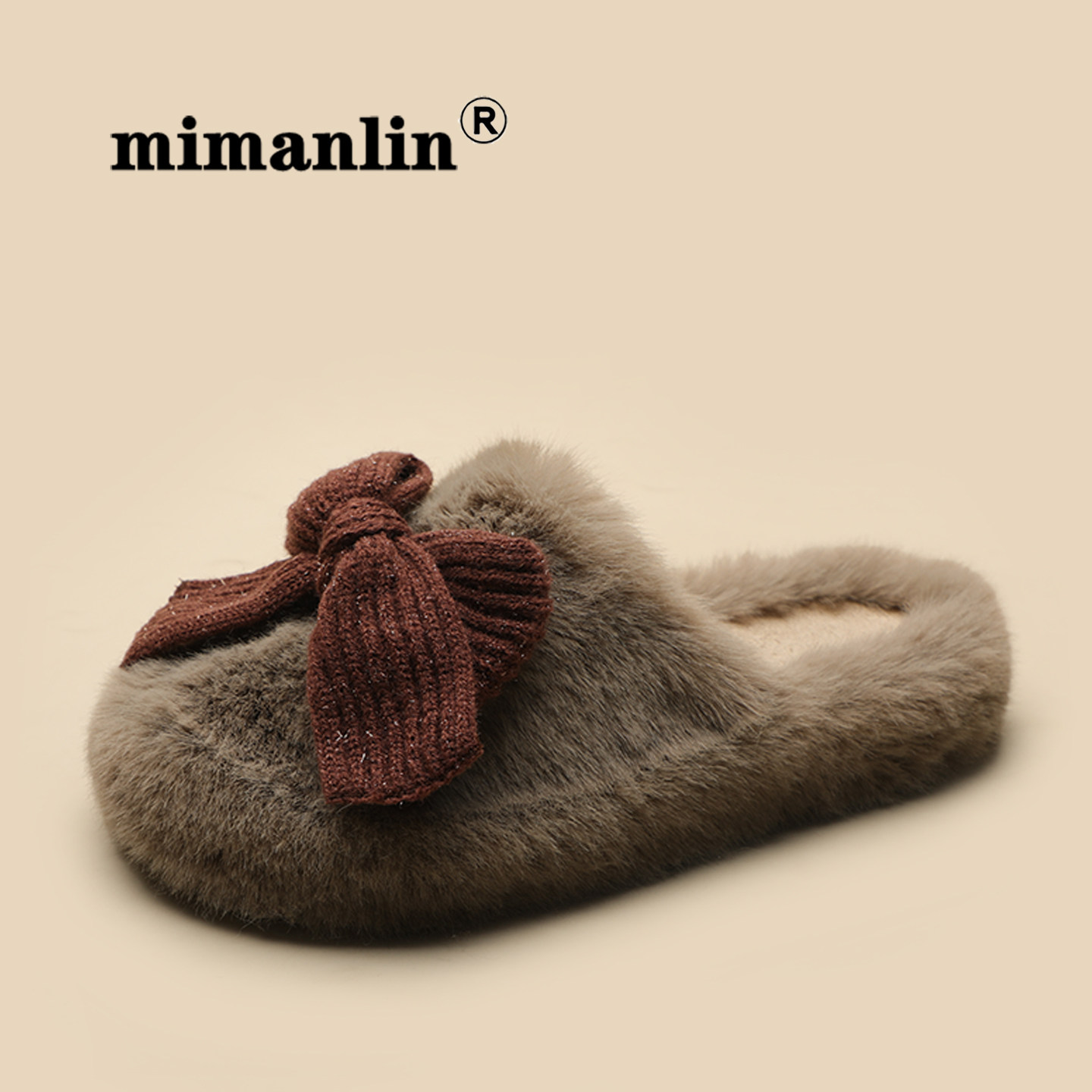 蝴蝶结包头平底毛毛拖鞋女秋冬外穿保暖软底懒人居家休闲毛绒棉拖,淘宝优惠券,粉丝福利购,淘宝优惠卷