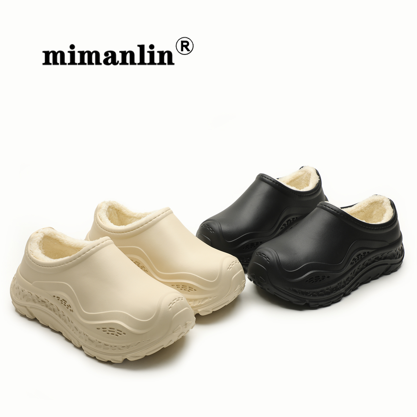 加绒棉鞋女秋冬季外穿厚底保暖一脚蹬休闲鞋防滑防水运动风棉拖鞋 - 图0