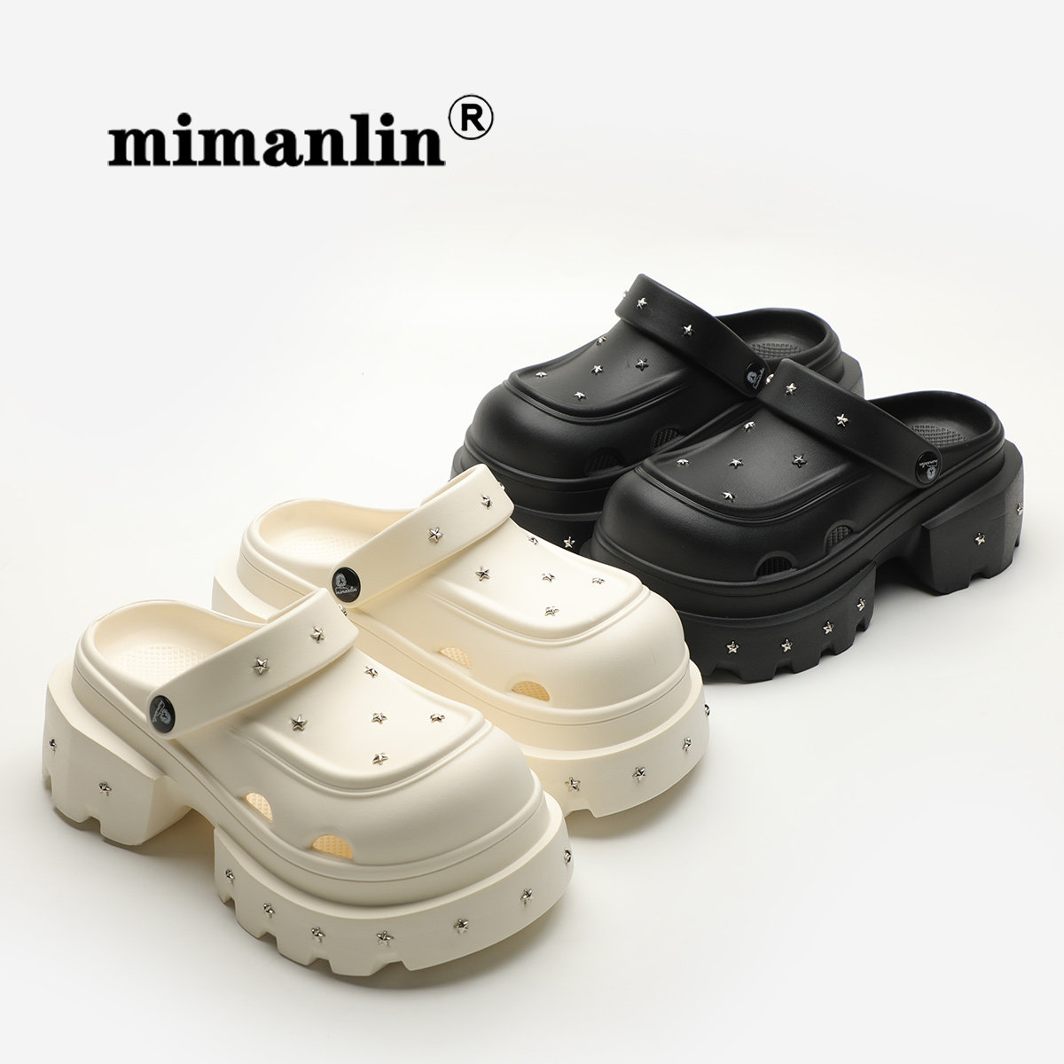 五角星朋克风增高跟凉鞋女夏外穿2025新款防滑黑色网红厚底洞洞鞋,淘宝优惠券,粉丝福利购,淘宝优惠卷