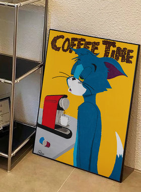 猫和老鼠创意小众咖啡馆卡通客厅墙壁画玄关ins风卧室装饰画芯