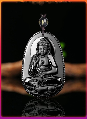 黑曜石本命佛招财运护身本命年马年鼠牛兔蛇好运吊坠男属马项链女