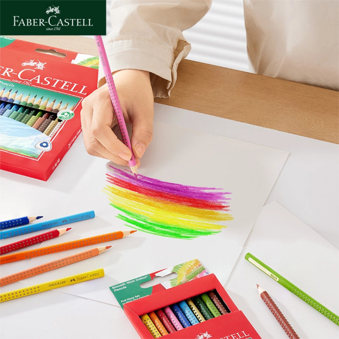 德国辉柏嘉特点油性彩色铅笔三角杆12色24色学生初学者美术绘画笔套装盒装儿童填色小学生彩铅绘画工具正姿,淘宝优惠券,粉丝福利购,淘宝优惠卷