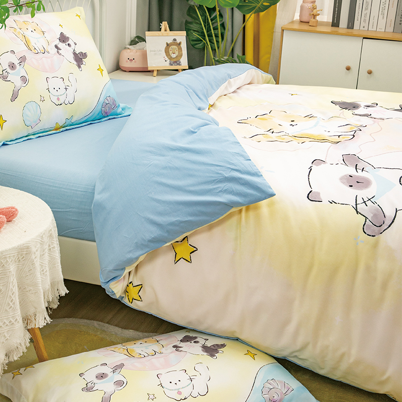 卡通可爱猫咪纯棉四件套学生宿舍全棉宠物猫三件套儿童女孩被套 - 图2