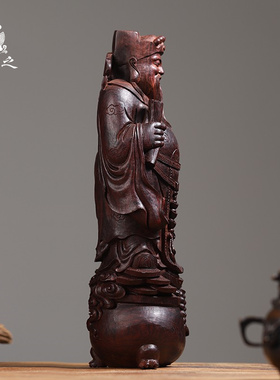印度小叶紫檀木雕财神爷摆件