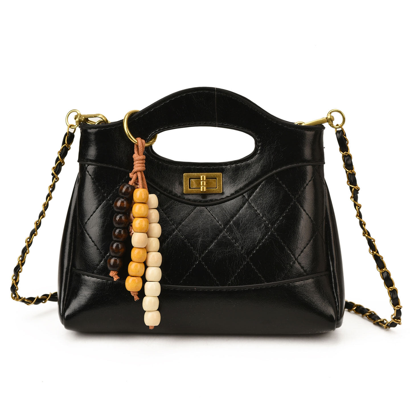 洋气时尚链条锁扣精致菱格百搭精致气质2025秋冬单肩斜挎水桶包,淘宝优惠券,粉丝福利购,淘宝优惠卷