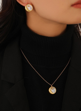 欧美时尚星辰大海组合月亮贝壳项链耳环百搭高级感复古气质毛衣链